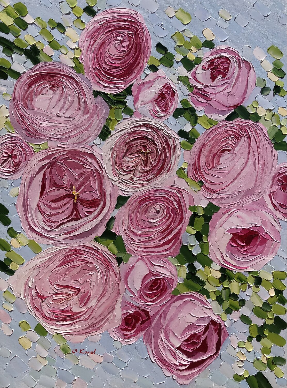 Pink marshmallow roses Ulyana Korol Original painting for sale