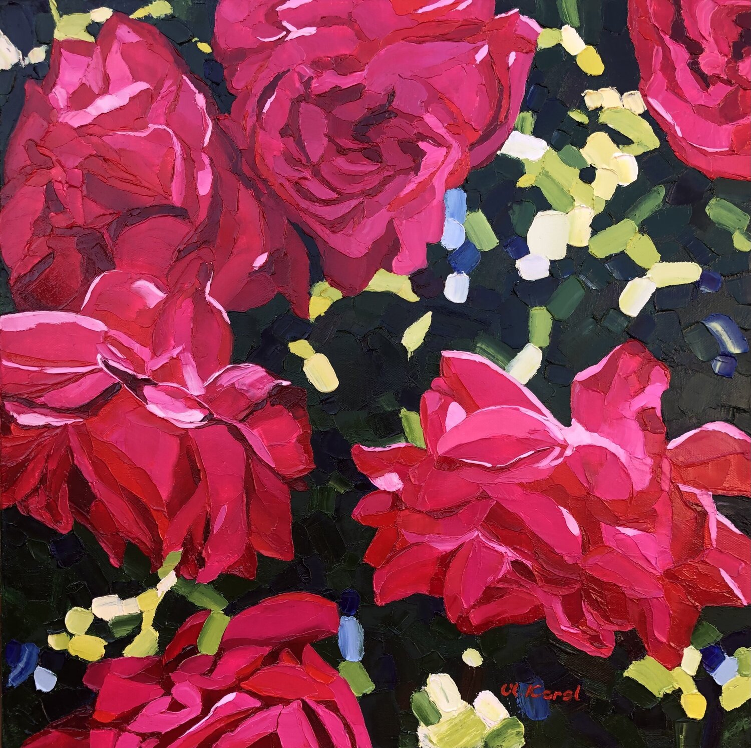 Red roses in the evening Ulyana Korol Original painting for sale