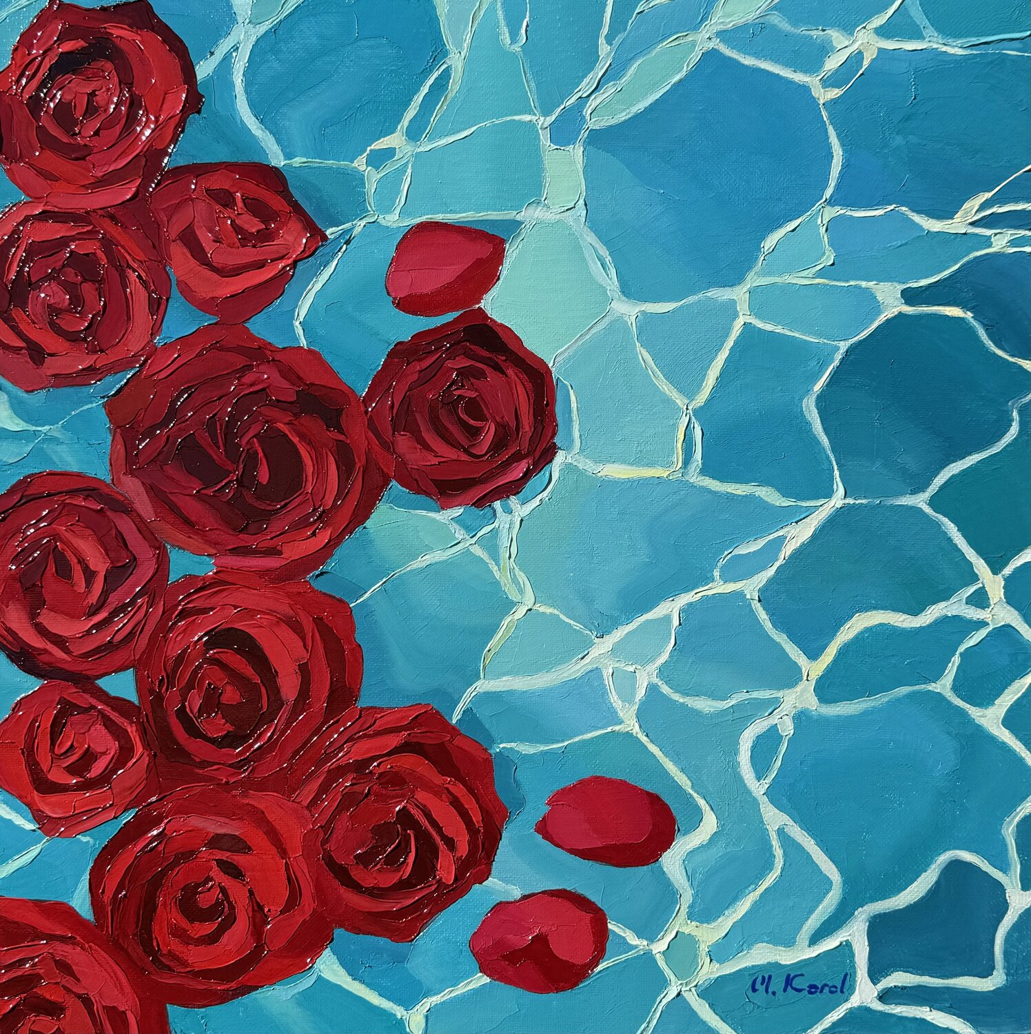 Crimson petals. Blue silence Ulyana Korol Original painting for sale