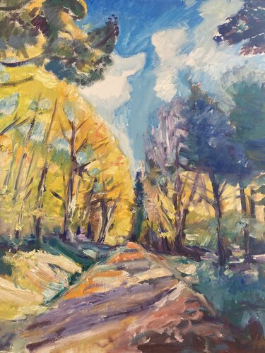 Autumn Colors - Forest in Savigny by Heiner Handschin, Painting for Sale on Select