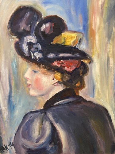 An Inspiration from Renoir's "Portrait de Jeune Fille au Chapeau noir" by Heiner Handschin, Painting for Sale on Select