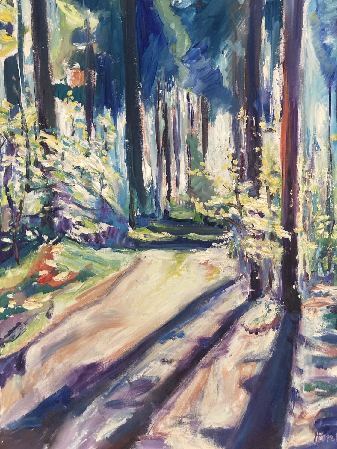 Forest in Savigny in early Spring Heiner Handschin Original painting for sale