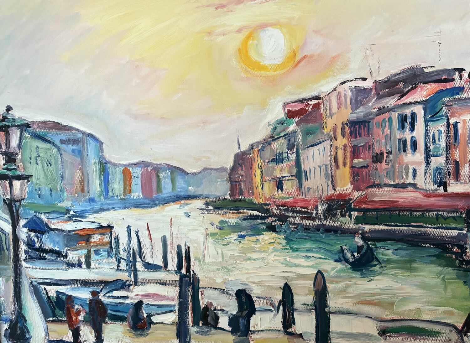 The Sun's Descent over misty Canale Grande - Venice Heiner Handschin Original painting for sale