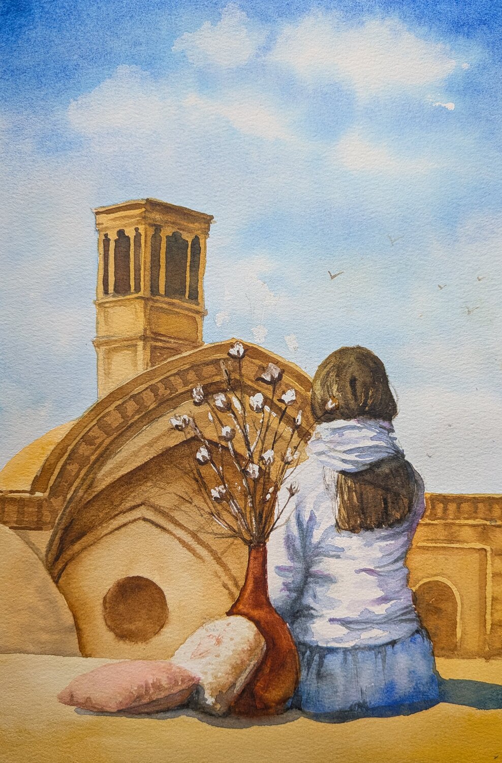 On the roof of the city Fatemeh Kazemeyni Original painting for sale