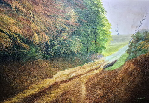 Autumn outing - The painting was painted by Grzegorz Gust. by Julia Gust - Trybuś Grzegorz Gust, Painting for Sale on Select