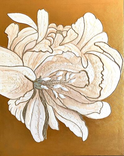 White Gold Peony by LIUDMILA ABRAMOVA, Painting for Sale on Select
