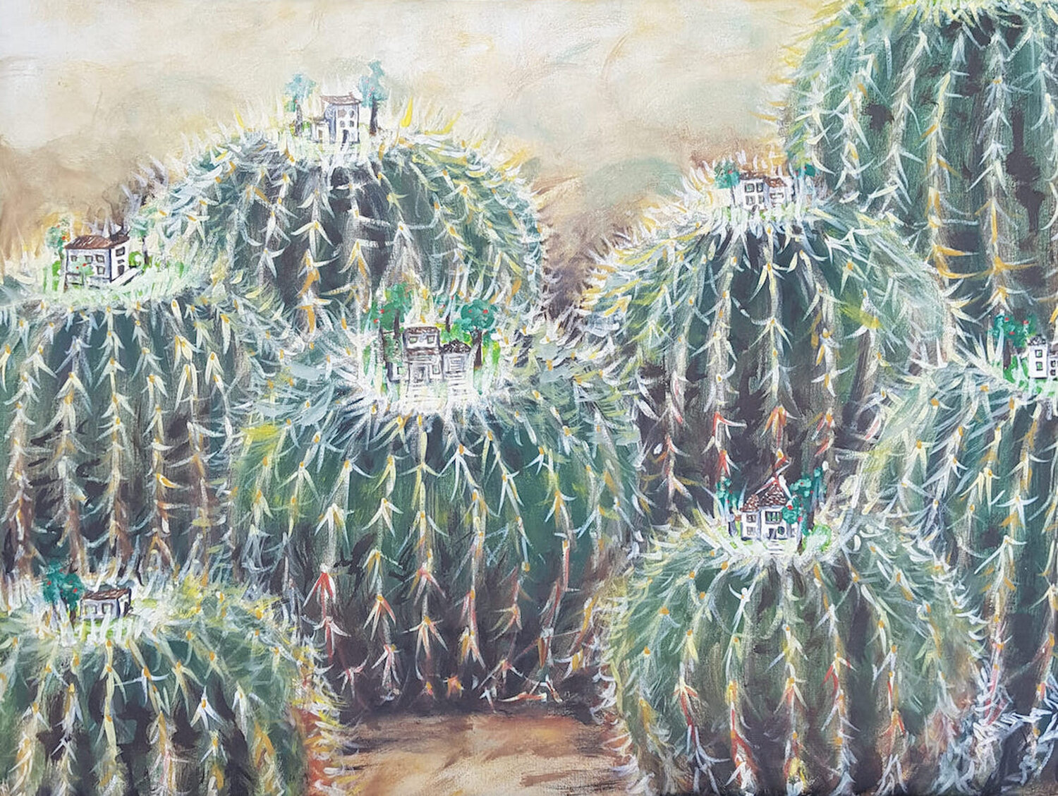 Cactus Town CATALINA CORTES Originalgemälde zu verkaufen