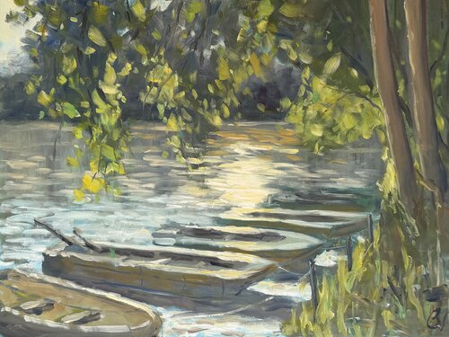“Still Waters of the Old Rhine” by Bernd Weber, Painting for Sale on Select
