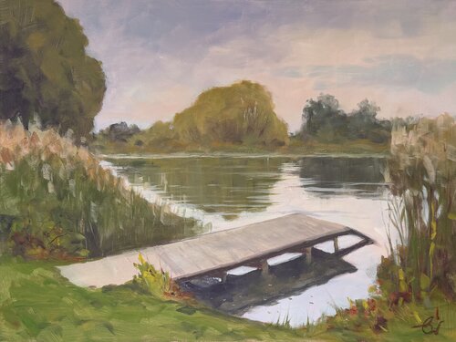 “Quiet Morning on the Lake” by Bernd Weber, Painting for Sale on Select