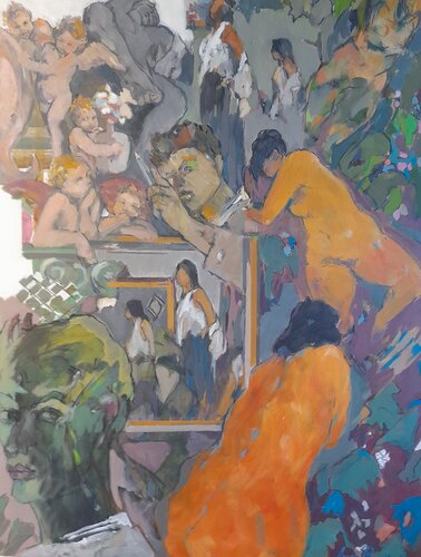 The Artist follows his Muses up to Heaven by Lynn Bushell, Painting for Sale on Select