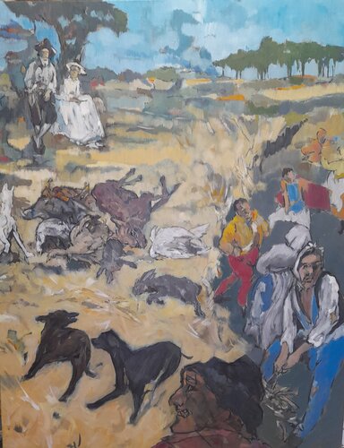 Mr and Mrs Andrews, posing for posterity on their Sudbury Estate by Lynn Bushell, Painting for Sale on Select