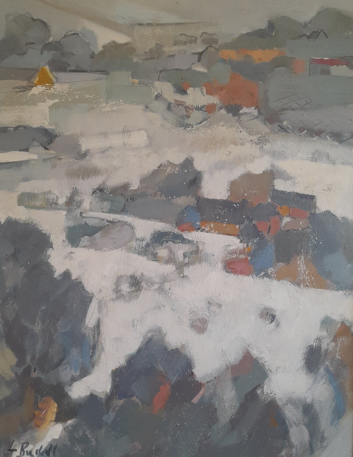 Farmhouses under Snow, Normandy Lynn Bushell Original painting for sale
