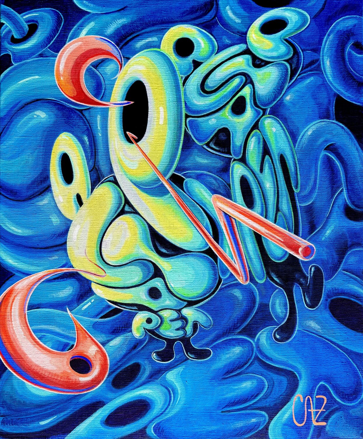Mr.Alphabet 陰と陽 （In to Yo） Yumi Asaba Original painting for sale