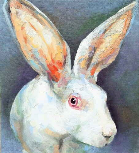 The Silent Watcher - Textured Rabbit Study by Roi Pajursky, Painting for Sale on Select