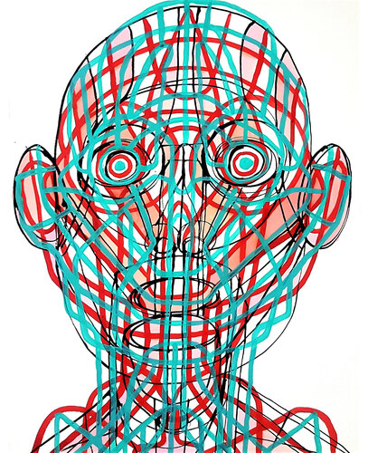 The Grid of Consciousness - Abstract Geometric 3D Face by Roi Pajursky, Painting for Sale on Select