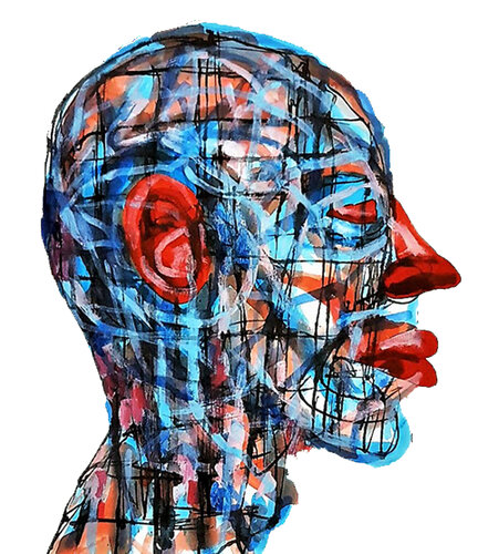 Profile Portrait Study in Blue and Red by Roi Pajursky, Painting for Sale on Select
