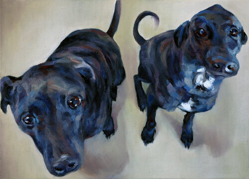 The Blue Companions – A Study in Loyalty and Shadow by Roi Pajursky, Painting for Sale on Select