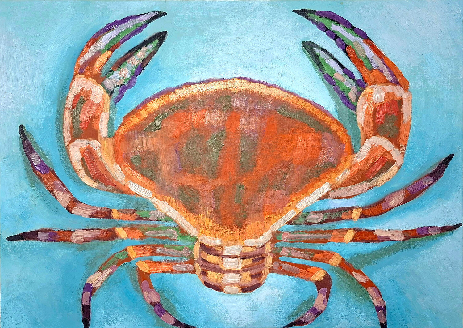 The Golden Crustacean – Post-Impressionist Crab Study Roi Pajursky Original painting for sale