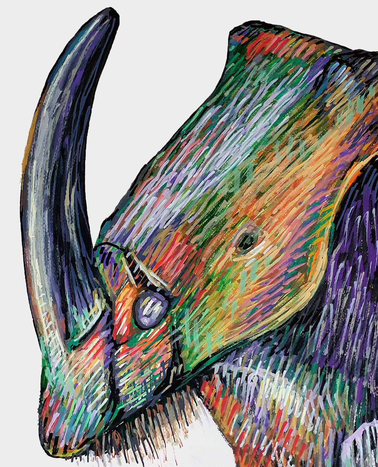 Rhino Beetle in Technicolor | Original Acrylic Marker Painting Roi Pajursky Original painting for sale