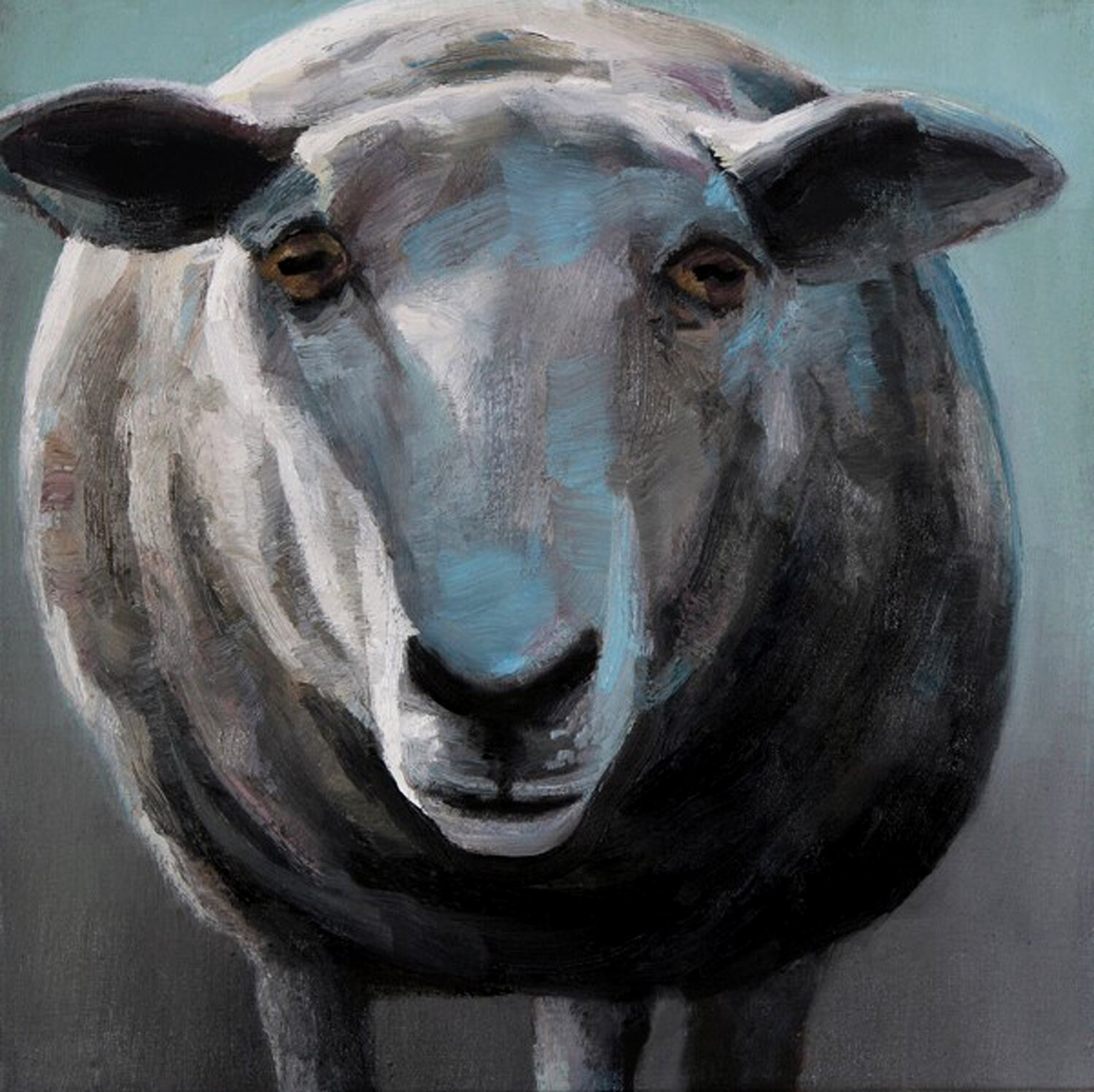 The Guardian’s Gaze: Dark Sheep Portrait Roi Pajursky Original painting for sale