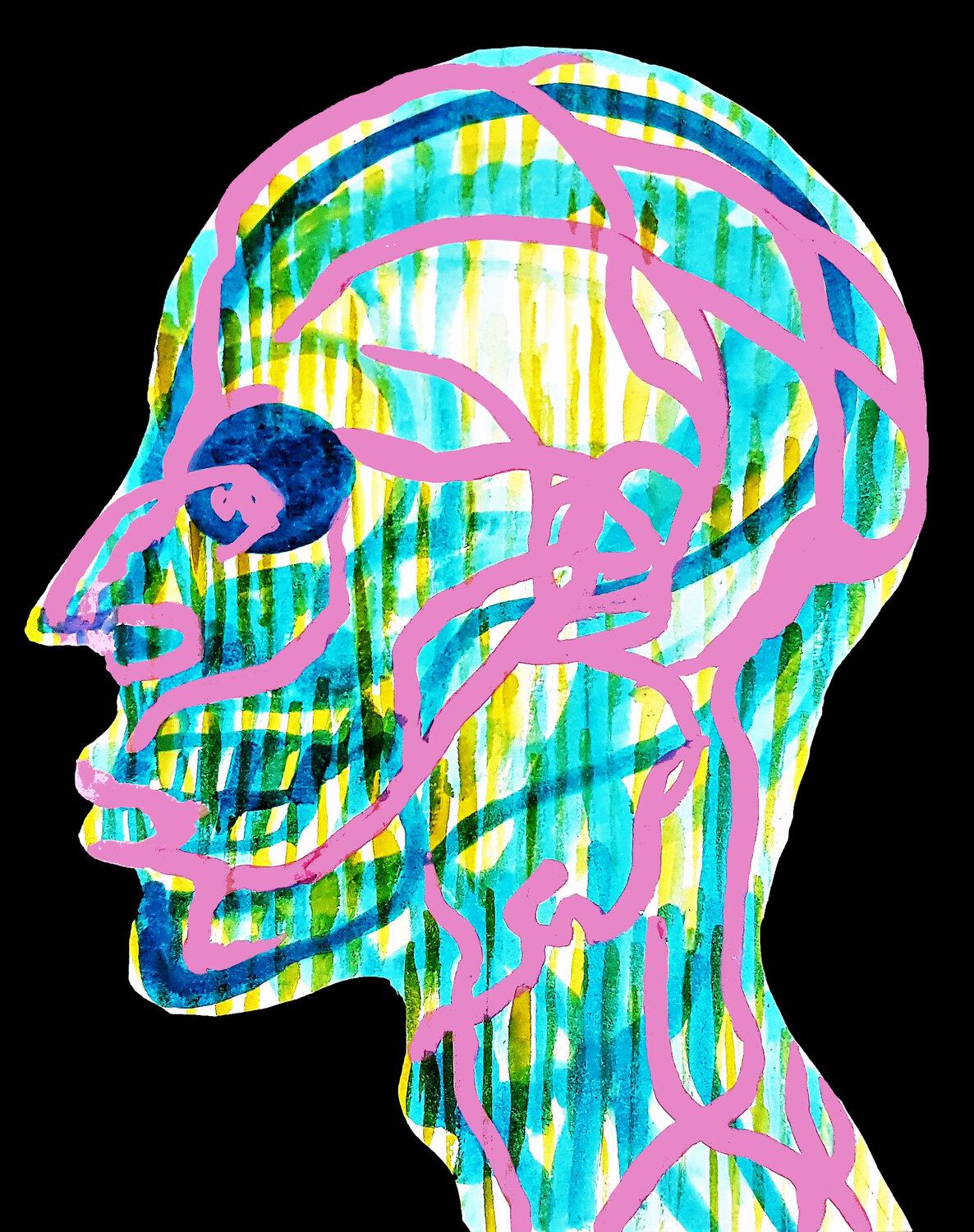 Skull Study in Pink and Turquoise Roi Pajursky Original painting for sale