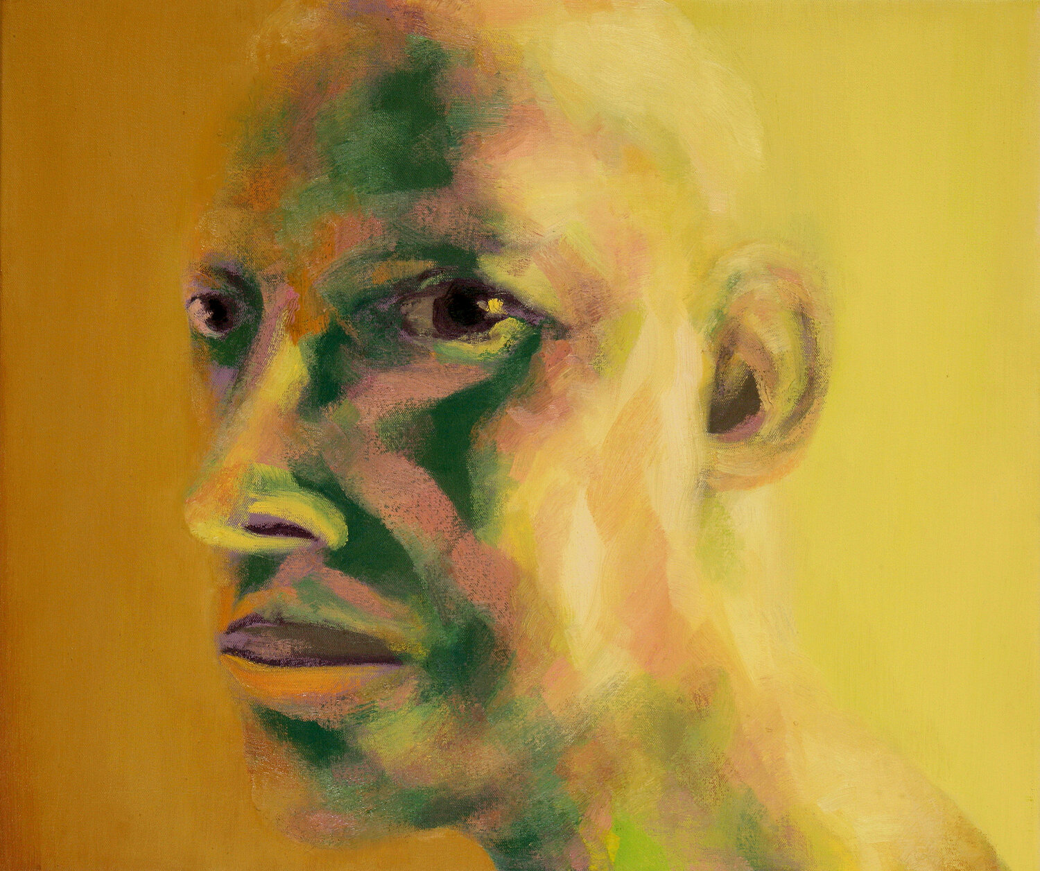 Yellow Self-Portrait: A Study in Ocher, Emerald, and Internal Light Roi Pajursky Original painting for sale