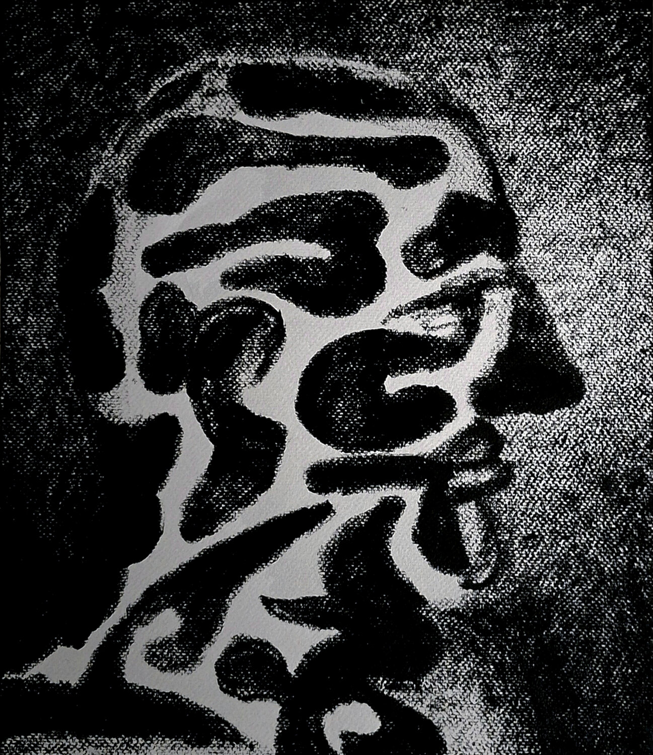 The Inner Labyrinth: A Study in Black Oil Pastel and Shadow Roi Pajursky Original painting for sale