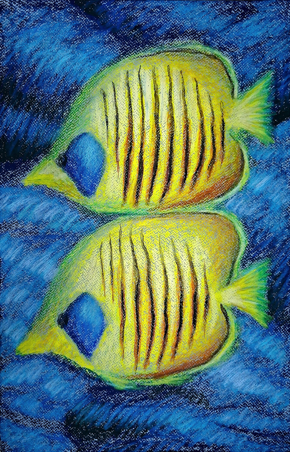 Tropical Duet: A Study in Chrome Yellow and Deep Azure Roi Pajursky Original painting for sale