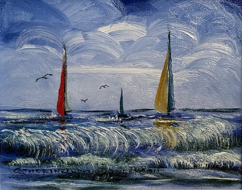 SAILING  BEYOND Impasto Oil Painting by Catherine Ludwig Donleycott, Painting for Sale on Select