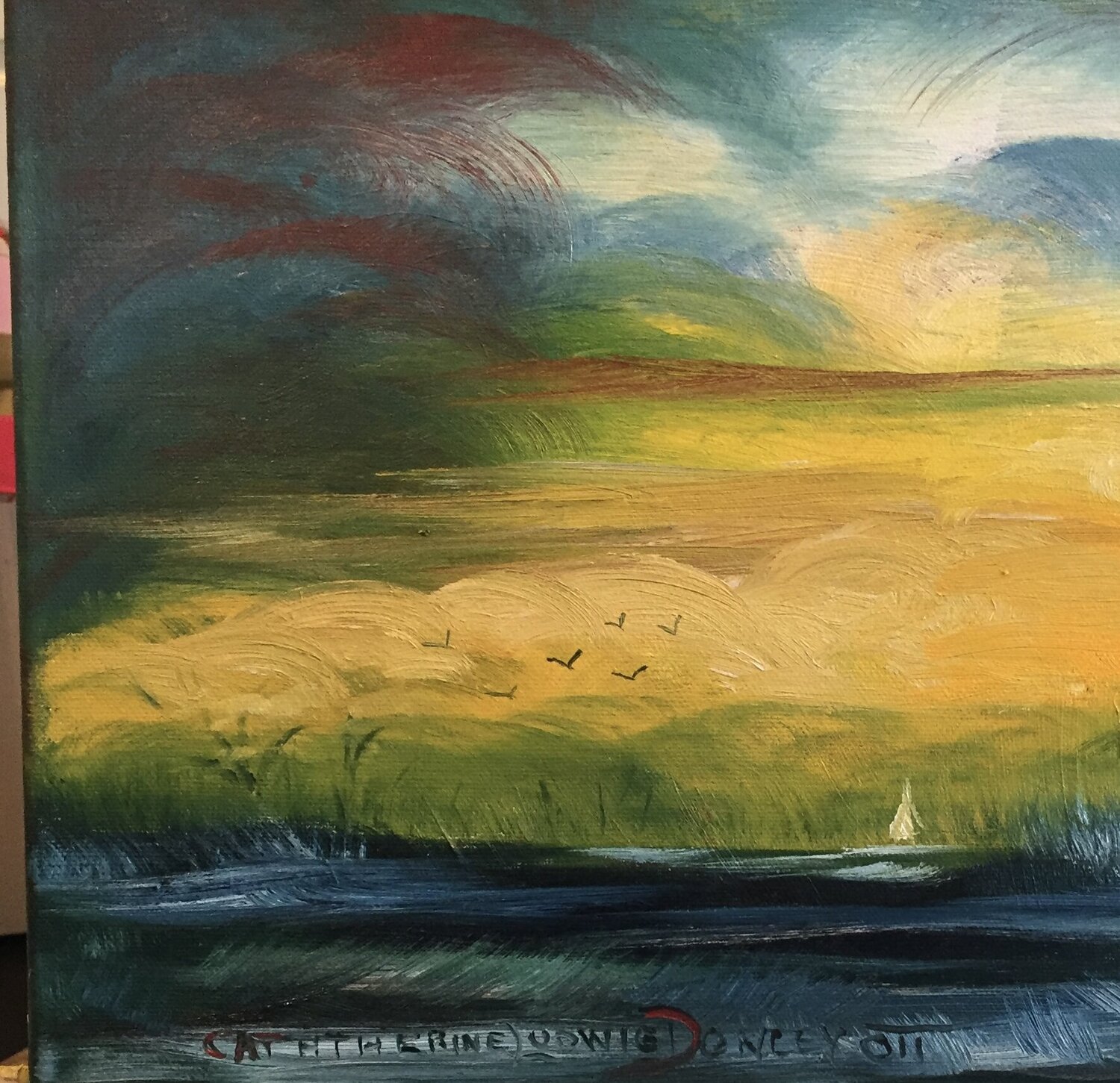 Sailing Into Sunset Catherine Ludwig Donleycott Originalgemälde zu verkaufen