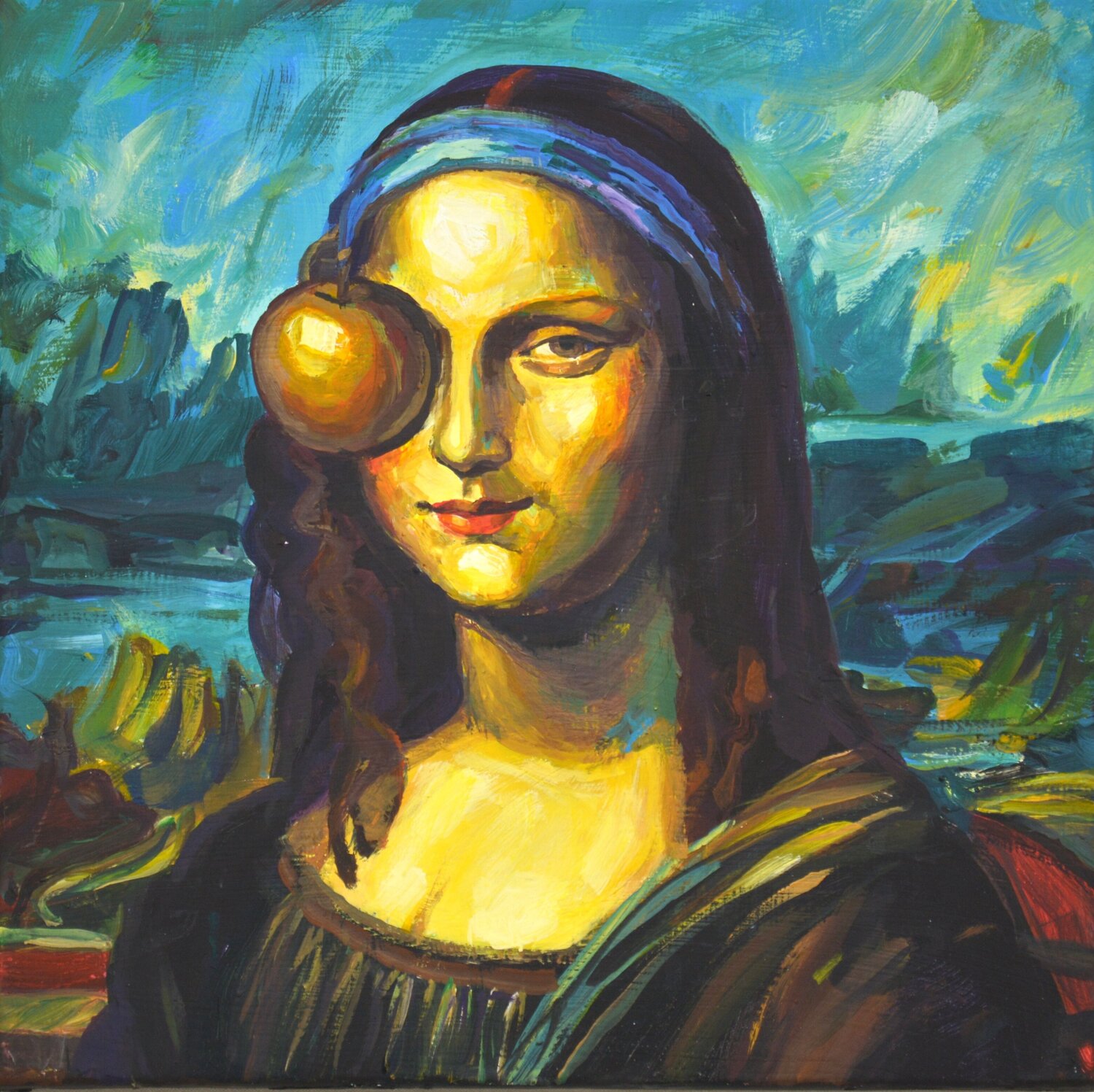 Mona Lisa with an Apple Iryna Kastsova Original painting for sale