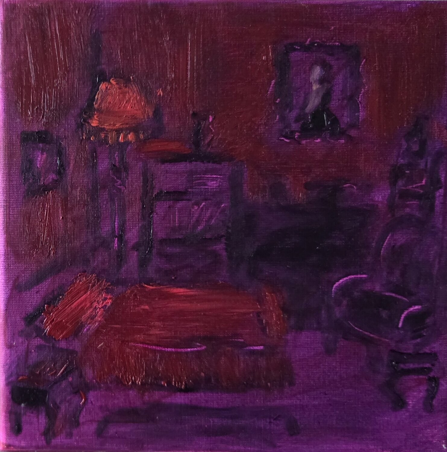The Red Room in the Evening Light. The Potocki Palace in Lancut Angelina Gafynets Original painting for sale