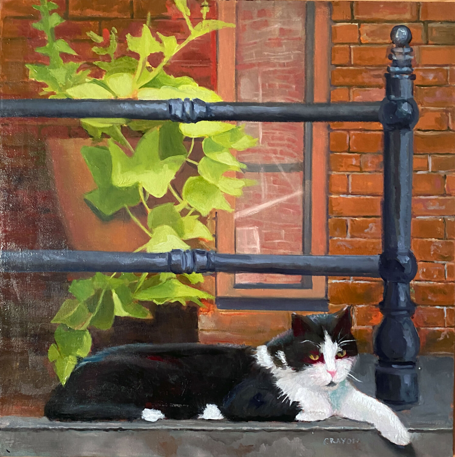 Linden Cat Dennis Crayon Original painting for sale
