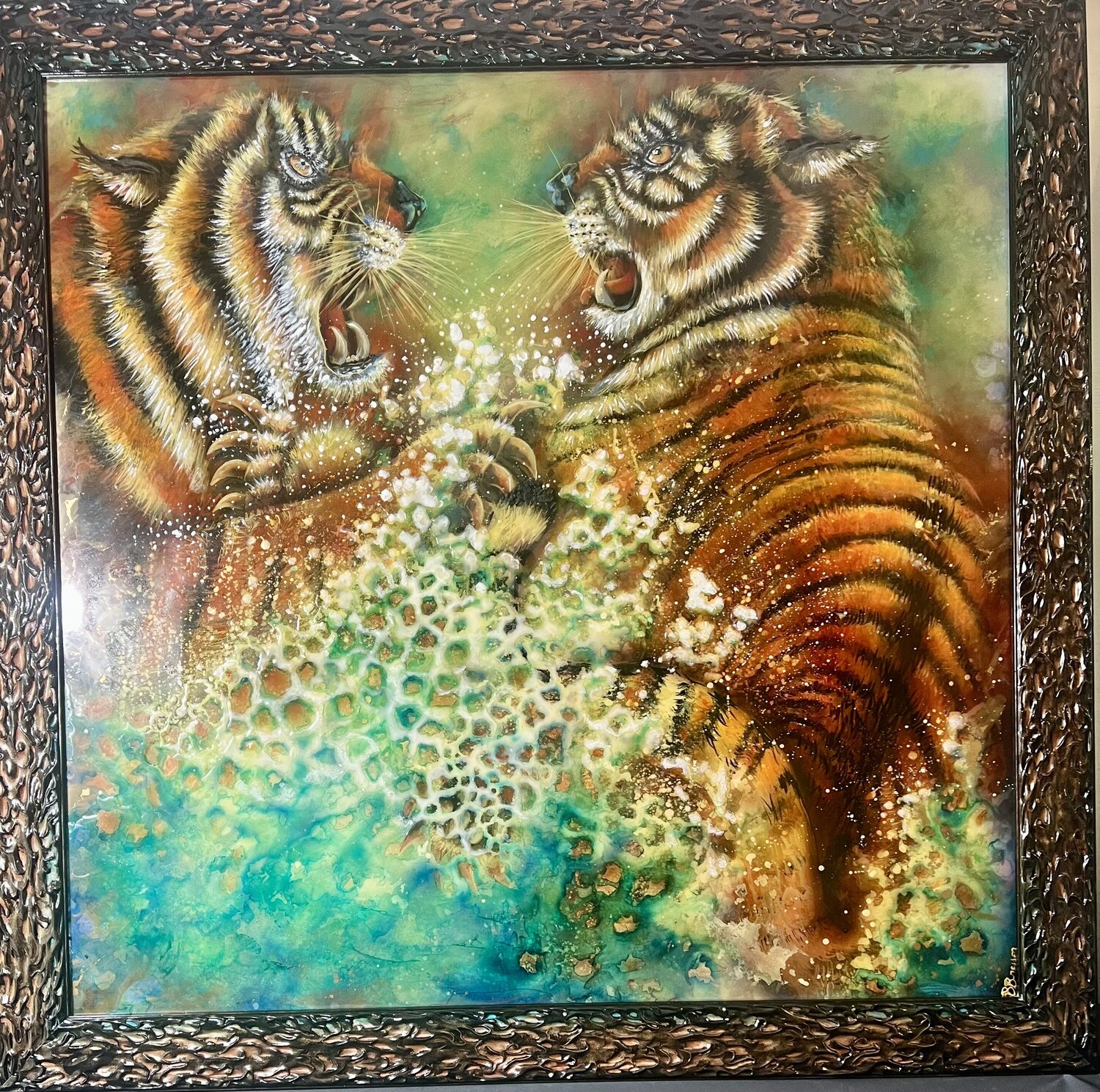 COMBAT DE TIGRES BRIGITTE BRESSON Original painting for sale