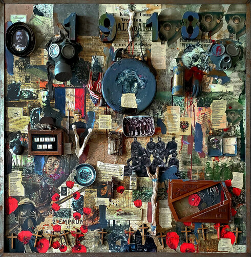1918. ALL 3  LARGE ARTWORKS FOR 30.000 EUROS TOGETHER Nr 3 of 3   All Quiet on the Western Front  / Im Westen nichts Neues    a large collage on wood with Original WW1 objects  Part 3 of 3 in a TRIPTYCH  for 60,000 Euros by Thomas Dellert, Painting for Sale on Select