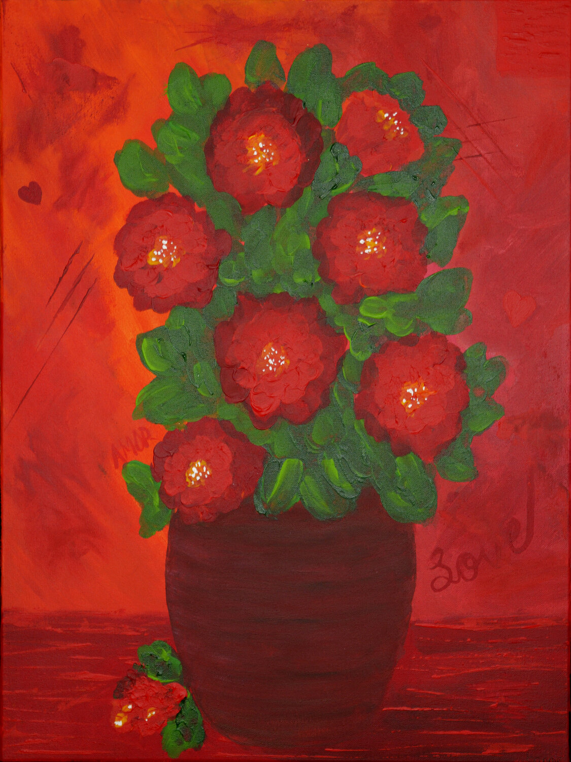 Crimson Blooms Bonnie Stafford Original painting for sale