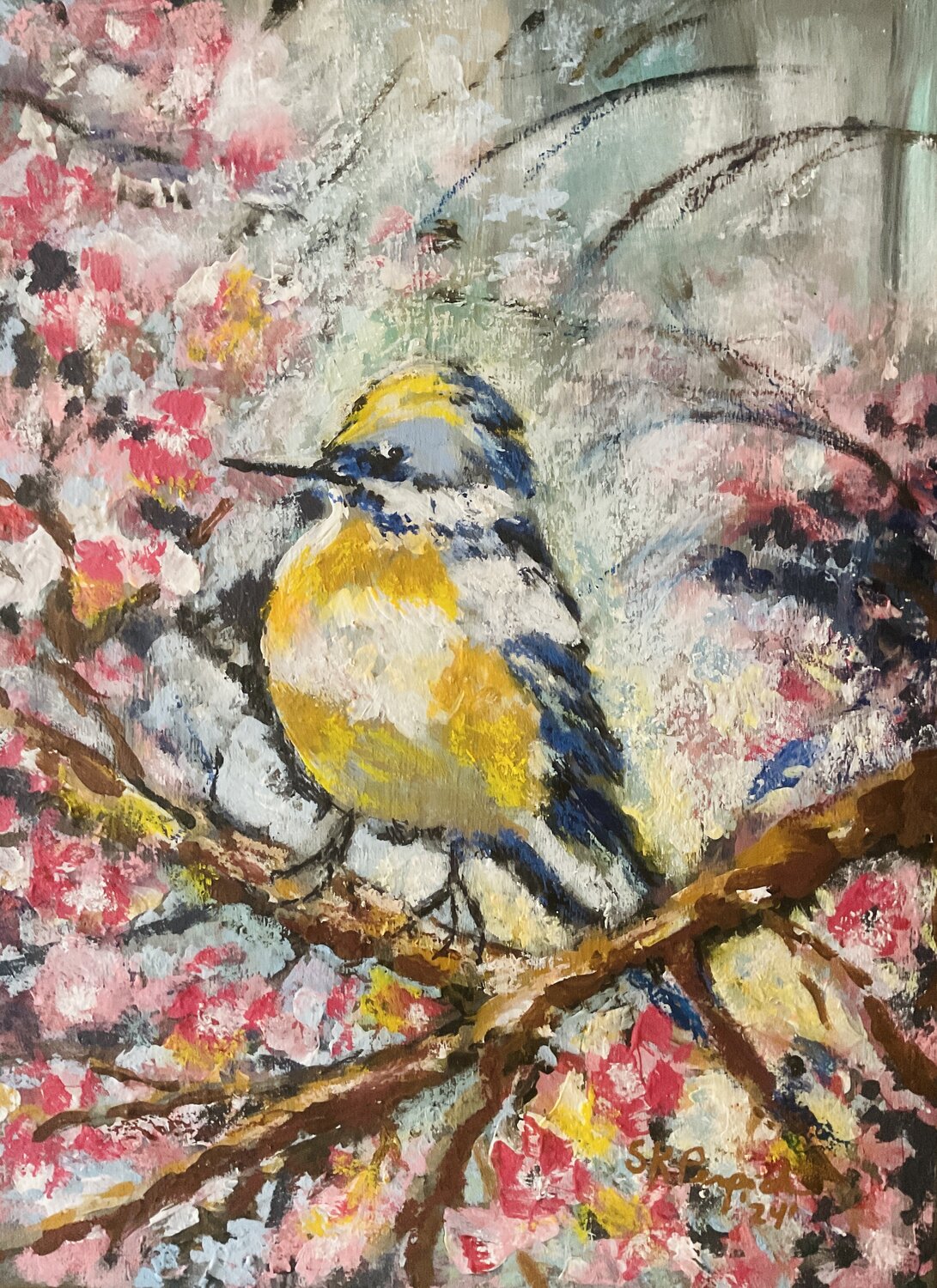 Bird in Bloom Susan Perpich Original painting for sale