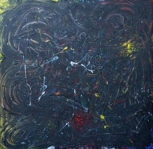 Two Roses in Chaos – Original Dark Abstract Mixed Media Painting on Canvas | Signed Artwork | 90 × 90 cm by Ala Botnarescu, Painting for Sale on Select