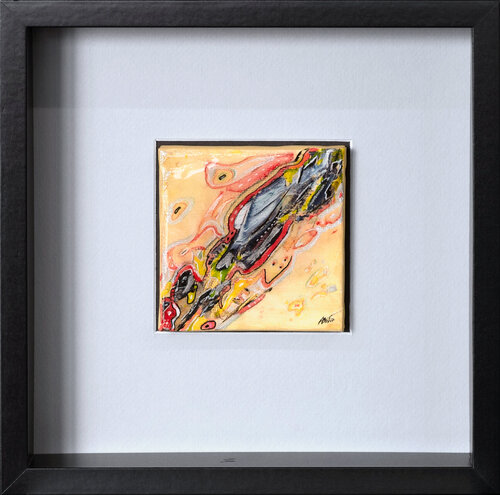 Tiny Abstract Art – 10 × 10 cm Original Painting in a 3D Frame by Ala Botnarescu, Painting for Sale on Select