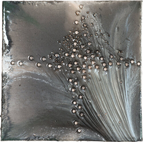 Gray Waves –  Original Abstract Mixed Media Resin Art on Canvas, 30 × 30 cm by Ala Botnarescu, Painting for Sale on Select