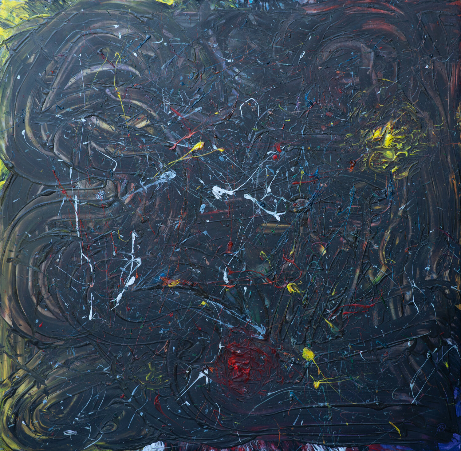 Two Roses in Chaos – Original Dark Abstract Mixed Media Painting on Canvas | Signed Artwork | 90 × 90 cm Ala Botnarescu Original painting for sale