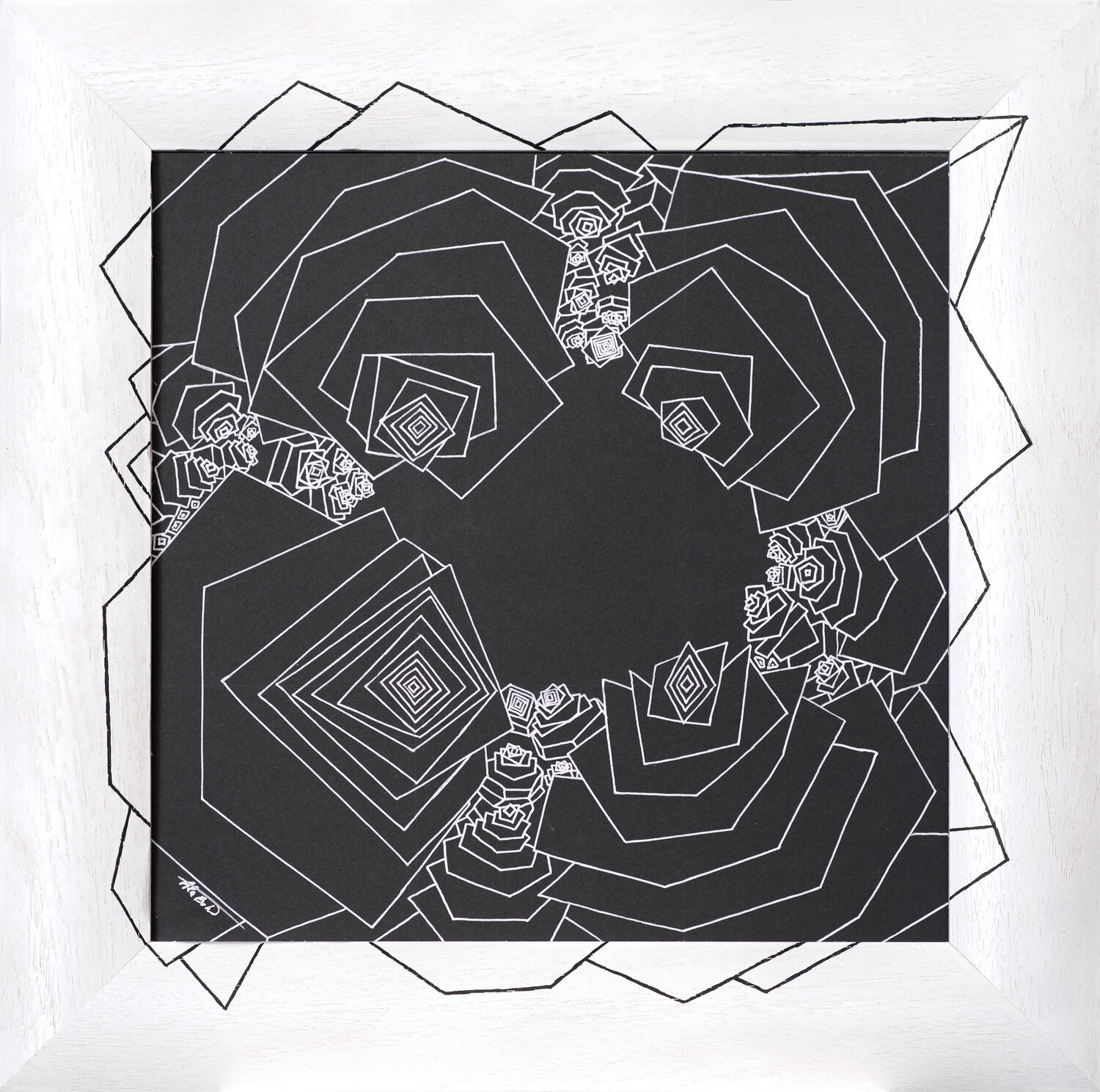 Original Geometric Black and White Drawing – Optical Minimalist Wall Art, Handmade Abstract Line Artwork (40×40 cm) Ala Botnarescu Drawing for sale