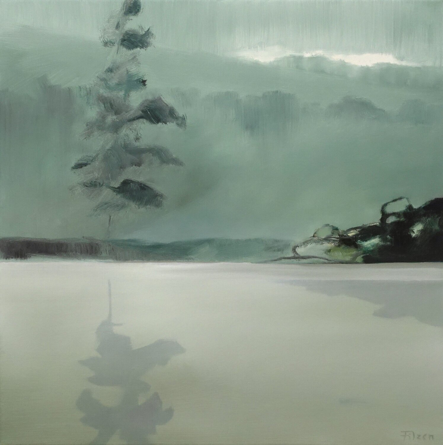 Dämmerung am See Jürgen Büse Filzen Original painting for sale