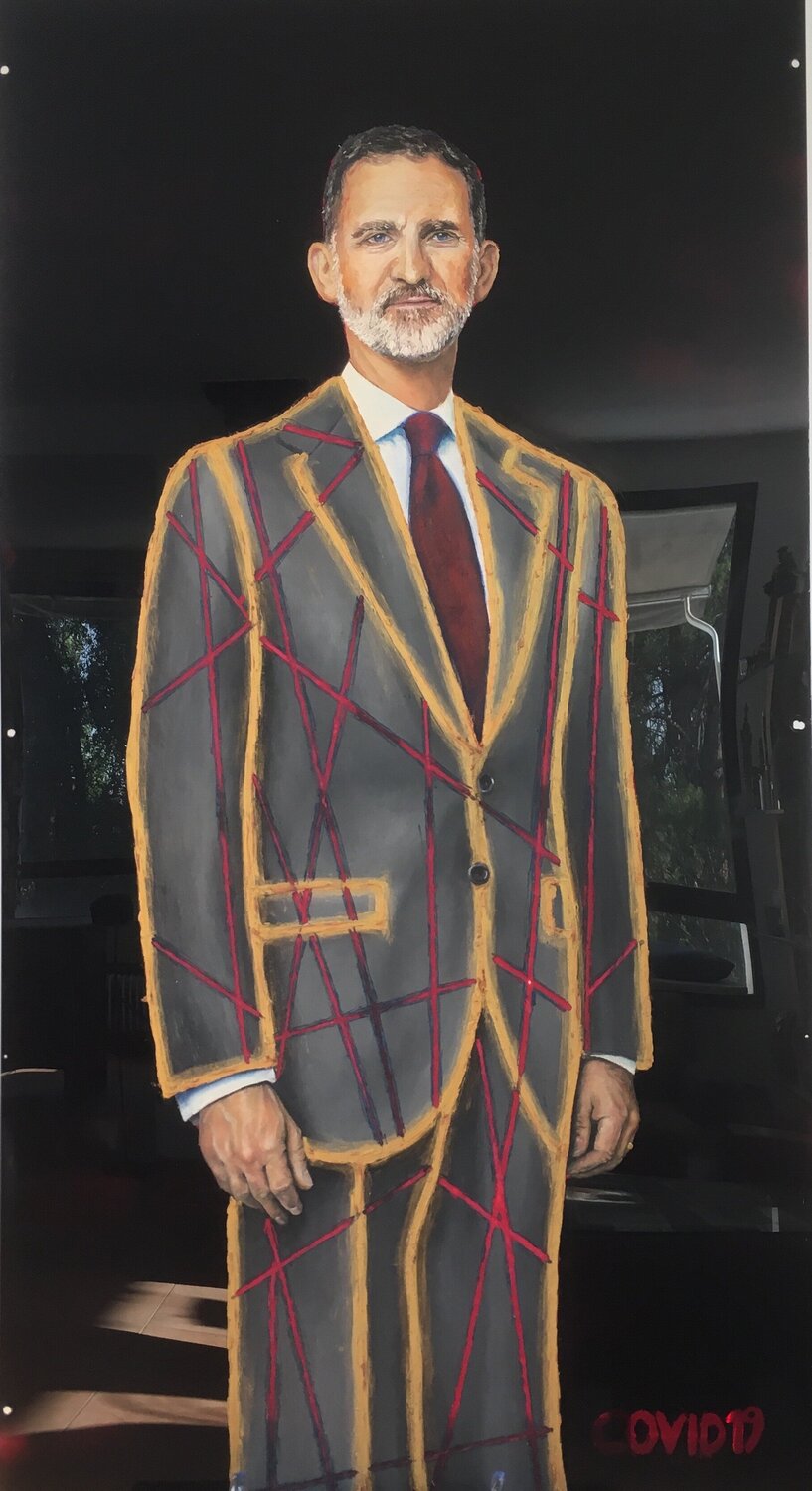 REY CON TRAJE A RAYAS (FELIPE VI) (ANVERSO Y REVERSO) OSCAR VEGA Original painting for sale