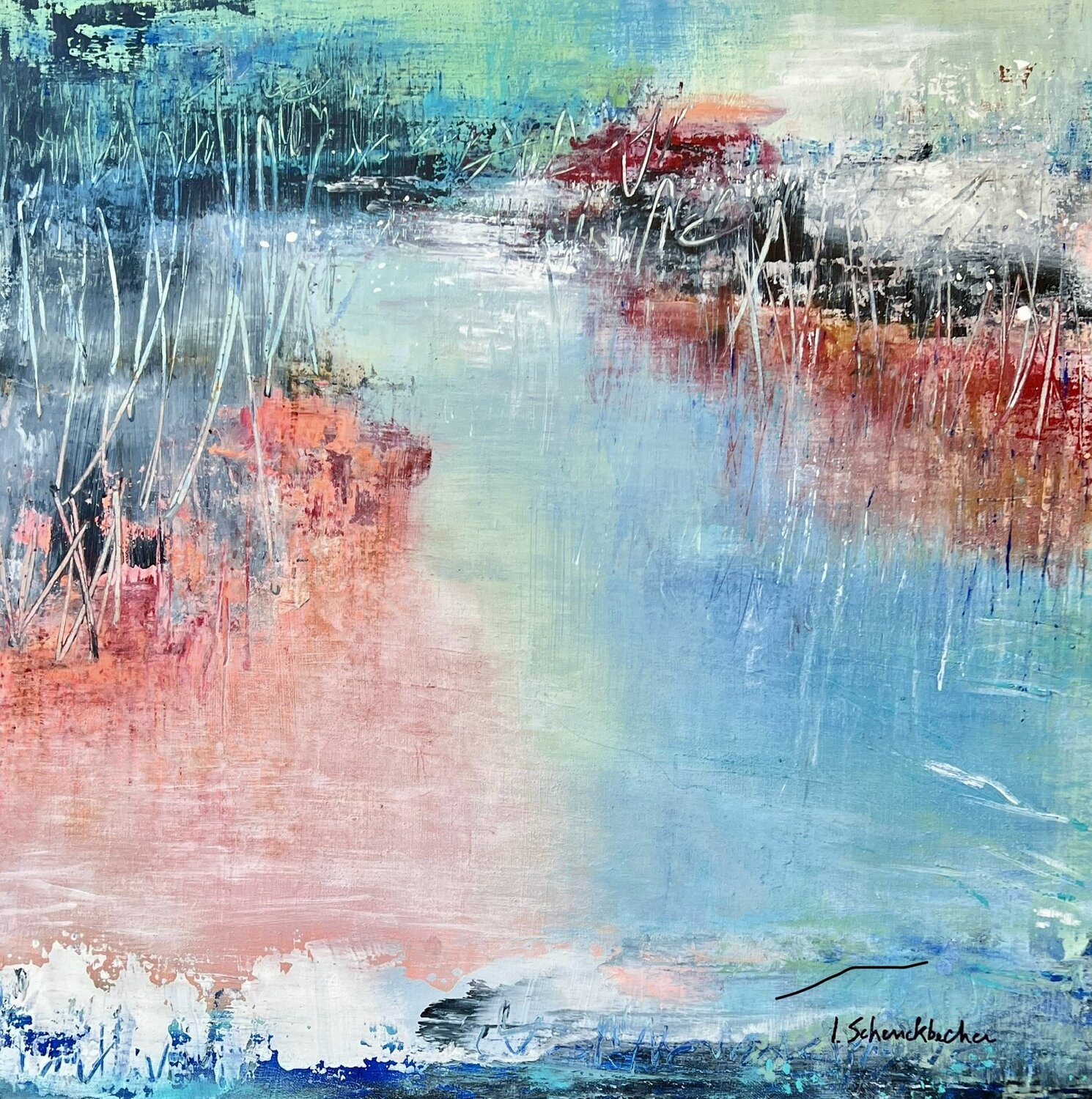 Du côté du lac rose Isabelle Schenckbecher-Quint Original painting for sale
