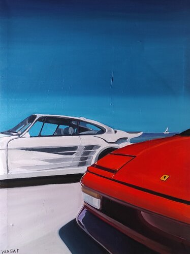 Ferrari vs Porsche by Ivan Garbuzov, Drawing for Sale on Select