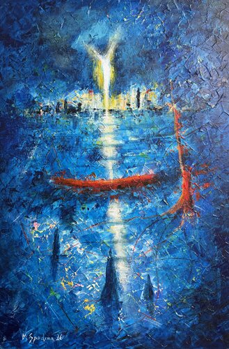 “Fractura Roja en Azul I” by Miroslav Spadrna, Painting for Sale on Select