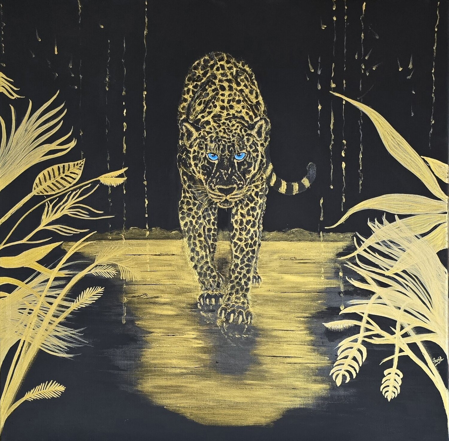 The Golden Gaze Surjit Bhandal Original painting for sale