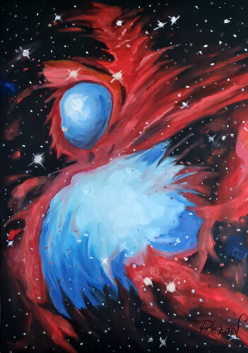 COSMİC COLLISION -THE  EYE OF CHAOS by Rezan Ozger, Painting for Sale on Select
