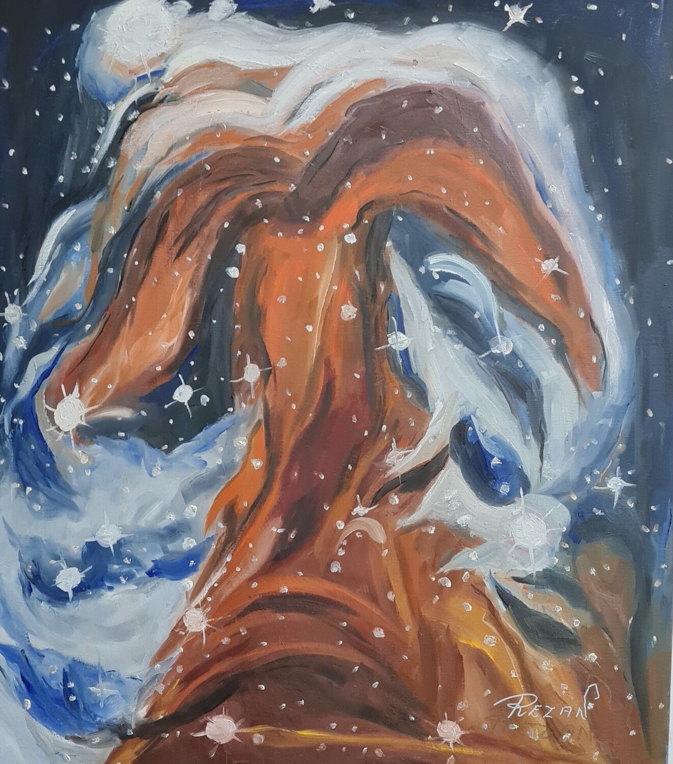 Cosmic Embrace Rezan Ozger Original painting for sale